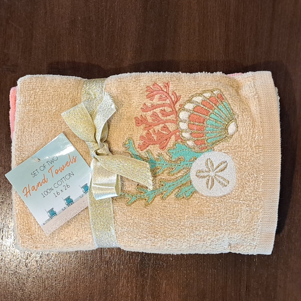 Ocean,Sea Vibe Set of Guest Towels 16"×26" Cream, Orange, Teal